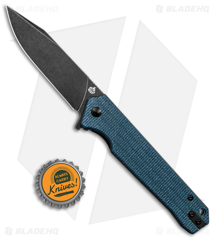 QSP Knife Mamba V2 Liner Lock Flipper Knife Blue Micarta (3.5" Black SW D2)