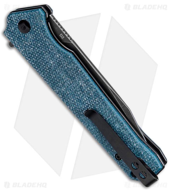 QSP Knife Mamba V2 Liner Lock Flipper Knife Blue Micarta (3.5" Black SW D2)