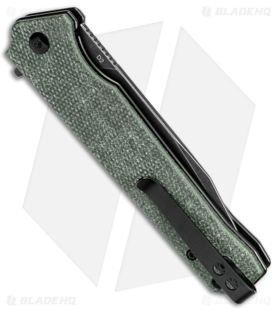 QSP Knife Mamba V2 Liner Lock Flipper Knife Green Micarta (3.5" Black SW D2)