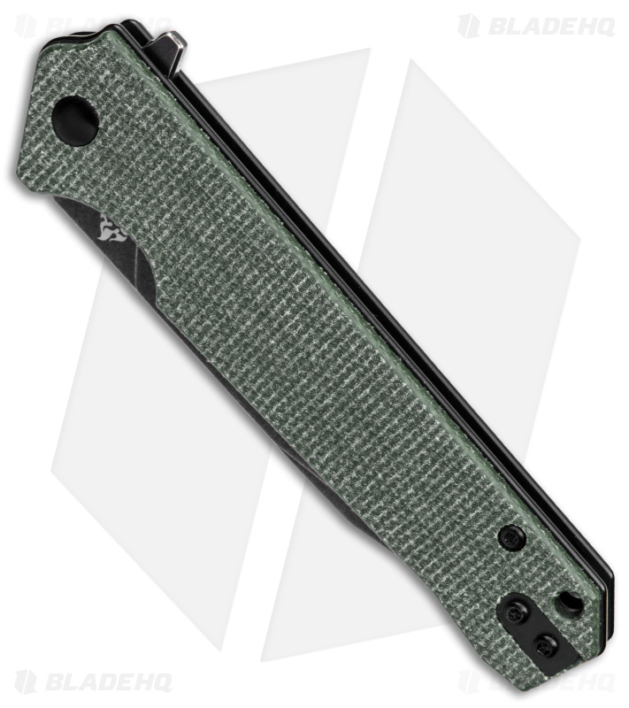 QSP Knife Mamba V2 Liner Lock Flipper Knife Green Micarta (3.5" Black SW D2)