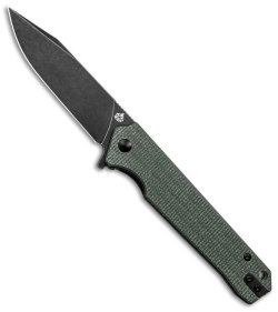 QSP Knife Mamba V2 Liner Lock Flipper Knife Green Micarta (3.5" Black SW D2)