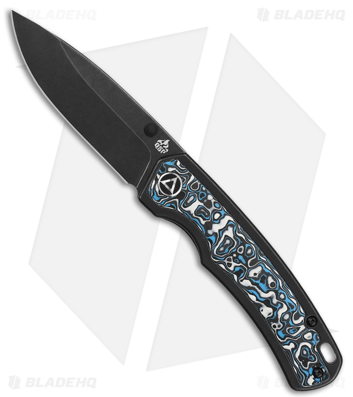 QSP Knife Puffin Frame Lock Knife Black Titanium/Marbled CF (3.12" Black SW)