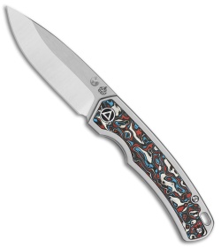 QSP Knife Puffin Frame Lock Knife BB Titanium + Red/White/Blue CF (3.12" Satin)