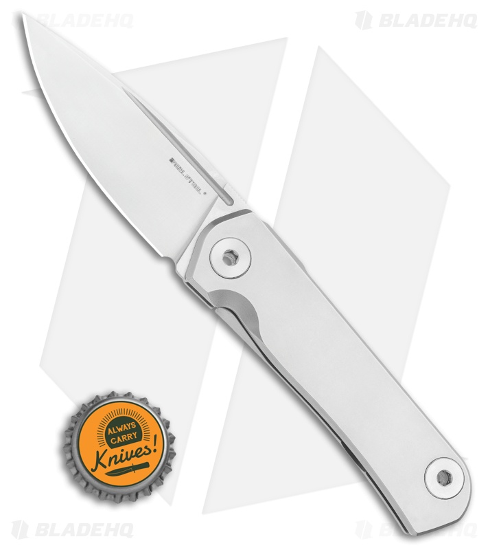 Real Steel Phasma Frame Lock Knife Stainless Steel Groove (3.25" Satin D2)
