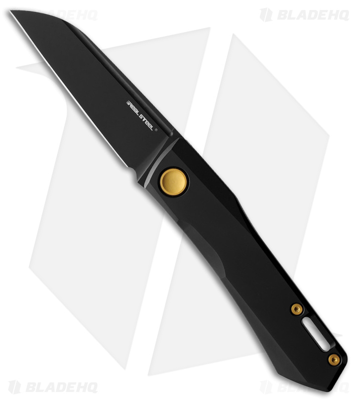 Real Steel Solis Titan EDC Slip Joint Knife Black Ti/Gold Hardware (2.91" Black)