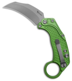 Reate EXO-K Gravity Karambit Button Lock Knife Oxidized Green Aluminum (3.1" SW)