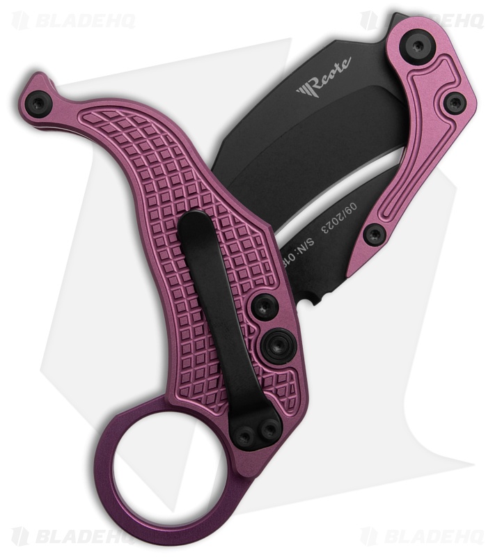 Reate EXO-K Gravity Karambit Button Lock Knife Purple Aluminum (3.1" Black)