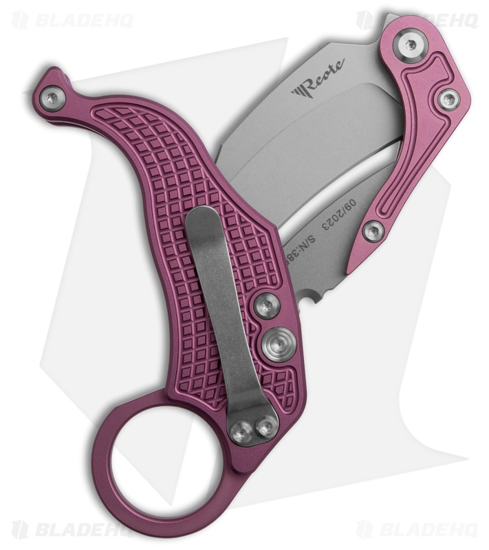 Reate EXO-K Gravity Karambit Button Lock Knife Purple Aluminum (3.1" Stonewash)
