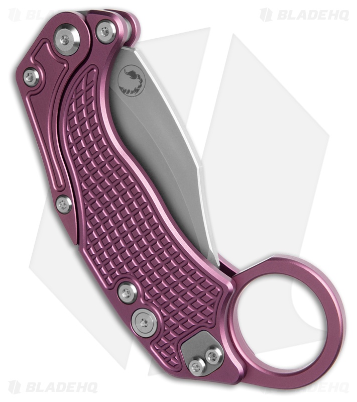 Reate EXO-K Gravity Karambit Button Lock Knife Purple Aluminum (3.1" Stonewash)