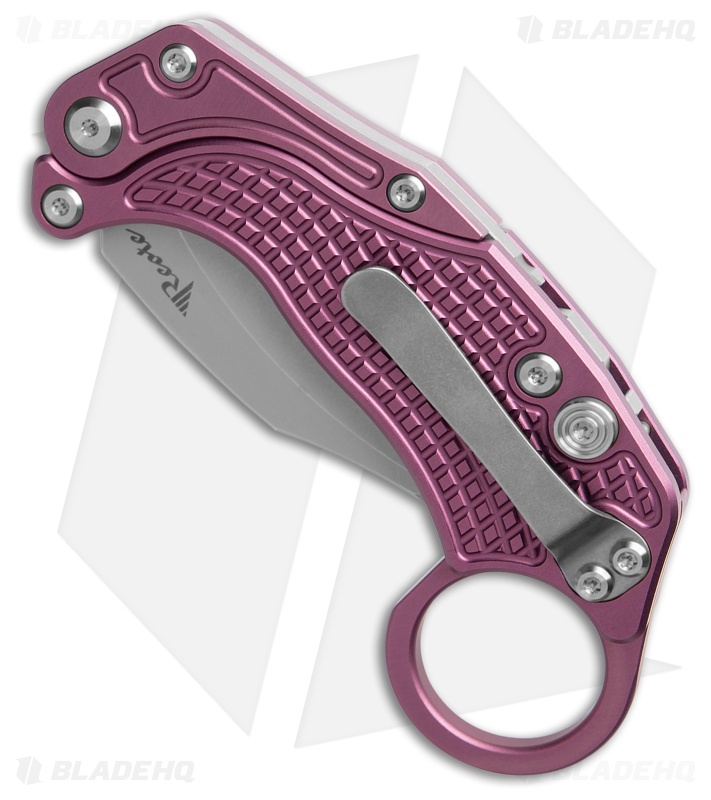 Reate EXO-K Gravity Karambit Button Lock Knife Purple Aluminum (3.1" Stonewash)