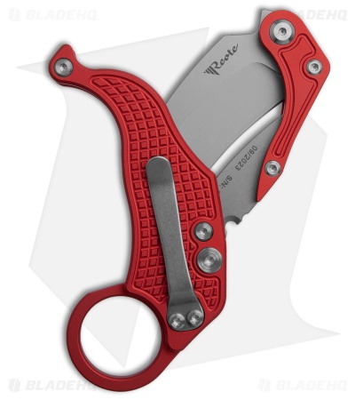 Reate EXO-K Gravity Karambit Button Lock Knife Red Aluminum (3.1" Stonewash)