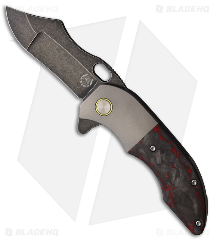 Red Horse Knife Works War Pig Frame Lock Knife Ti + Red/Black CF (3" Black SW)