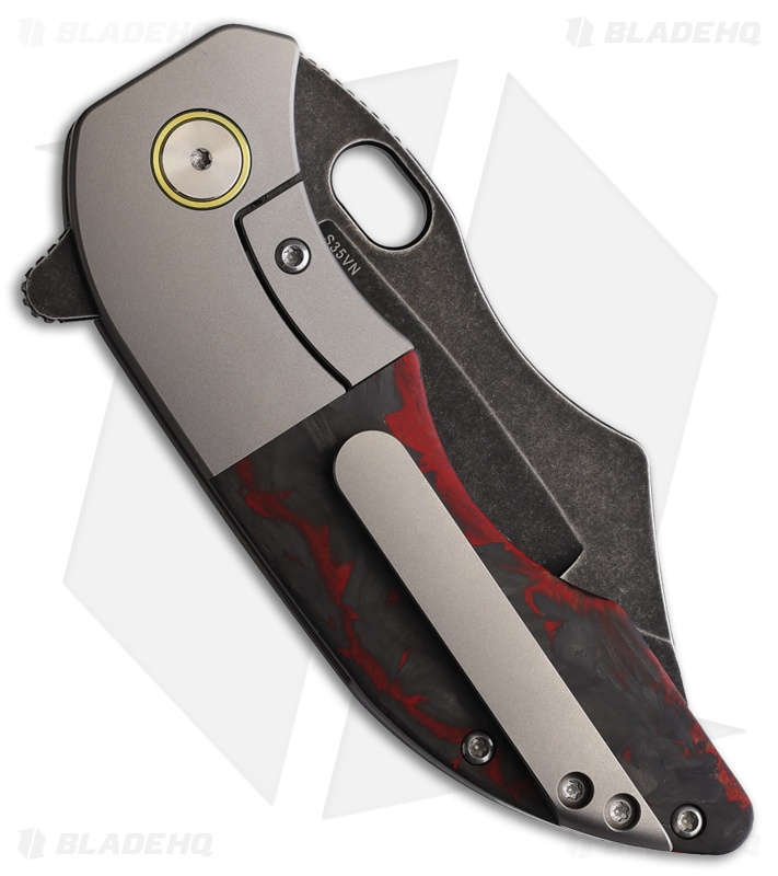 Red Horse Knife Works War Pig Frame Lock Knife Ti + Red/Black CF (3" Black SW)
