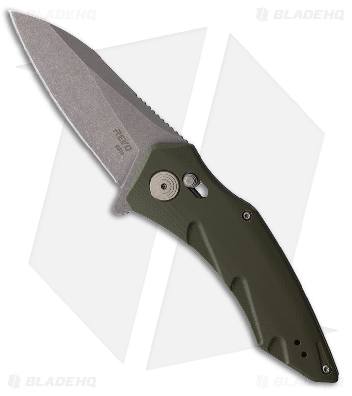 REVO Storm Crossbar Lock Knife OD Green G-10 (Stonewash)