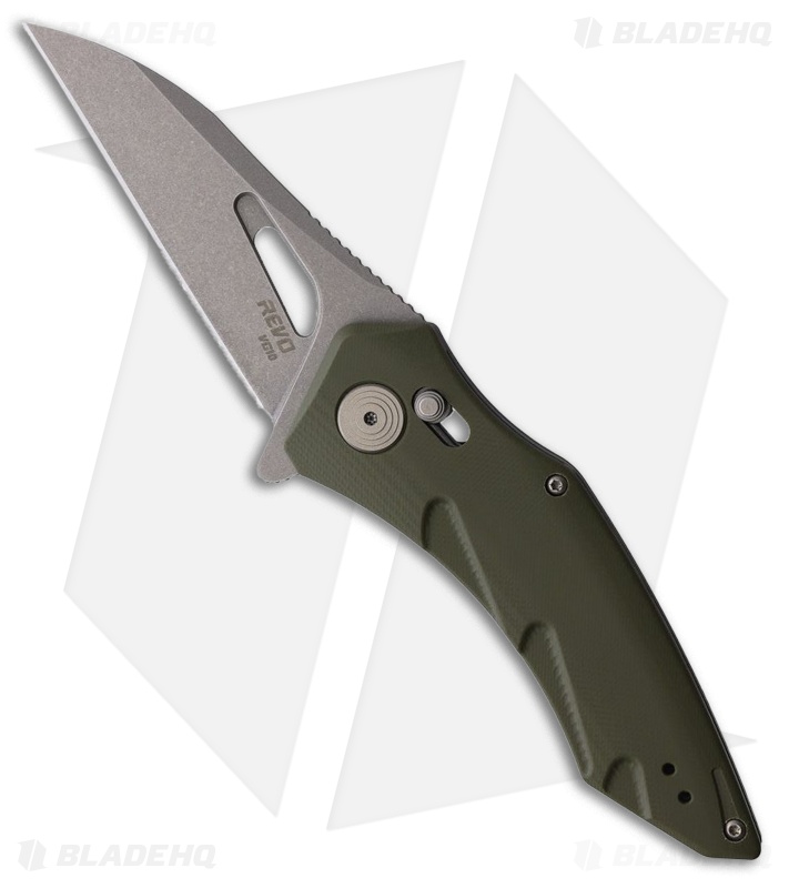 REVO Storm Wharncliffe Crossbar Lock Knife OD Green G-10 (3.2" Stonewash)