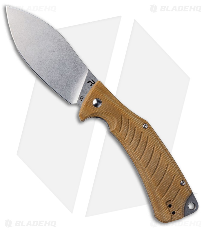 Revo Ness Drop Point Liner Lock Knife Brown Micarta (3.6" Stonewash D2)