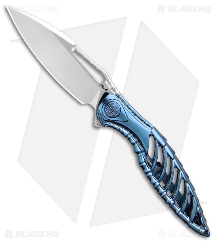 Rike Knife Thor6 Frame Lock Flipper Knife Blue Titanium (3.25" Satin)