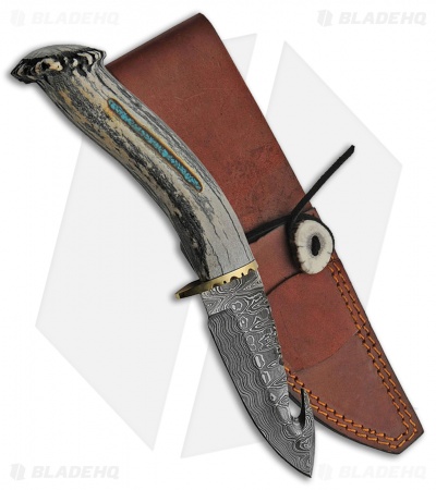 Rite Edge USA Deer Antler Guthook Fixed Blade (4.5" Damascus)