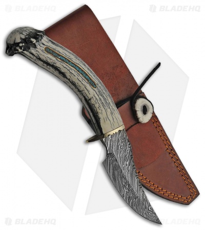 Rite Edge USA Deer Horn Damascus Skinner (4" Damascus)