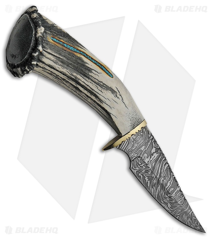 Rite Edge USA Elk Antler Skinner Fixed Blade (5.00" Damascus)