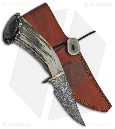 Rite Edge USA Elk Antler Skinner Fixed Blade (5.00" Damascus)