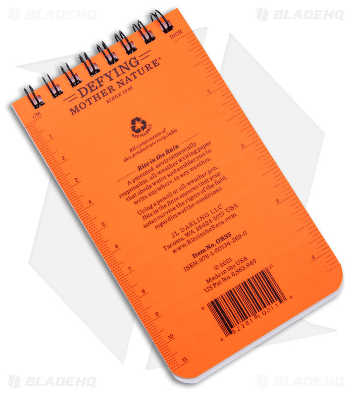 Rite In The Rain Top Bound Memo 3.25" x 5.25" All-Weather Notebook (Orange) OR35