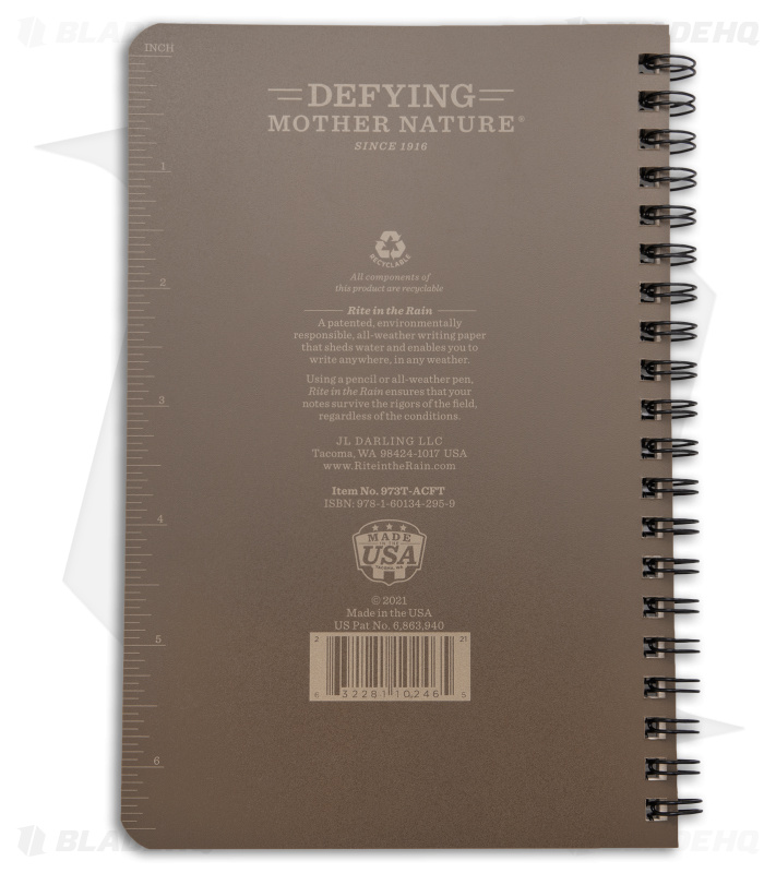 Rite in the Rain Side Spiral 4.88" X  7" ACFT Physical Fitness Journal (Brown)