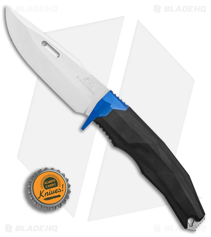 Rockstead Ritsu-ZDP Fixed Blade  Wood Micarta w/ Blue Ti Bolster (3.8" Mirror)