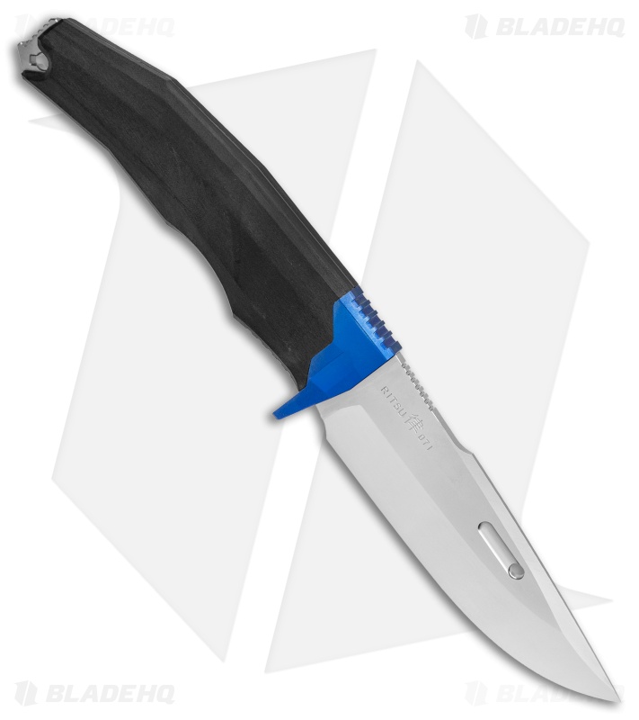 Rockstead Ritsu-ZDP Fixed Blade  Wood Micarta w/ Blue Ti Bolster (3.8" Mirror)