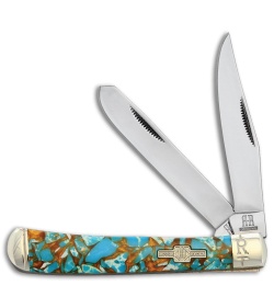 Rough Ryder Trapper Knife 3.12"  Amber Turquoise Stone