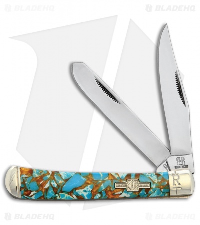 Rough Ryder Trapper Knife 3.12"  Amber Turquoise Stone
