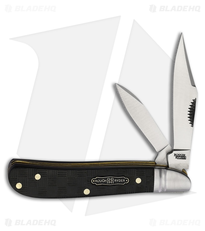 Rough Ryder Peanut Bearhead Knife Black Basketweave Pakkawood Satin