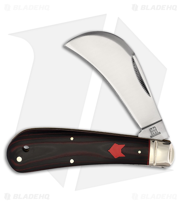 Rough Rider Hawkbill Red Fox Knife Black/Red Micarta Satin