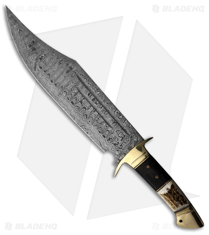 Rough Ryder Bowie Fixed Blade Knife Stag/Pakkawood (14" Damascus)