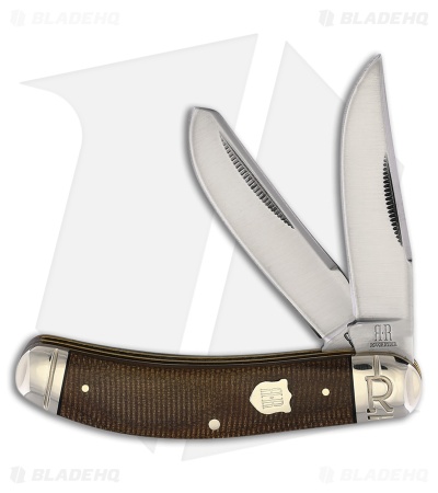 Rough Ryder Sowbelly Trapper Knife Brown Burlap Micarta