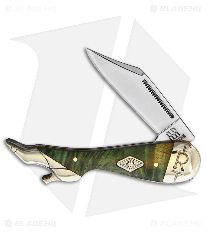 Rough Ryder Lady Leg Knife Green Burlwood Satin