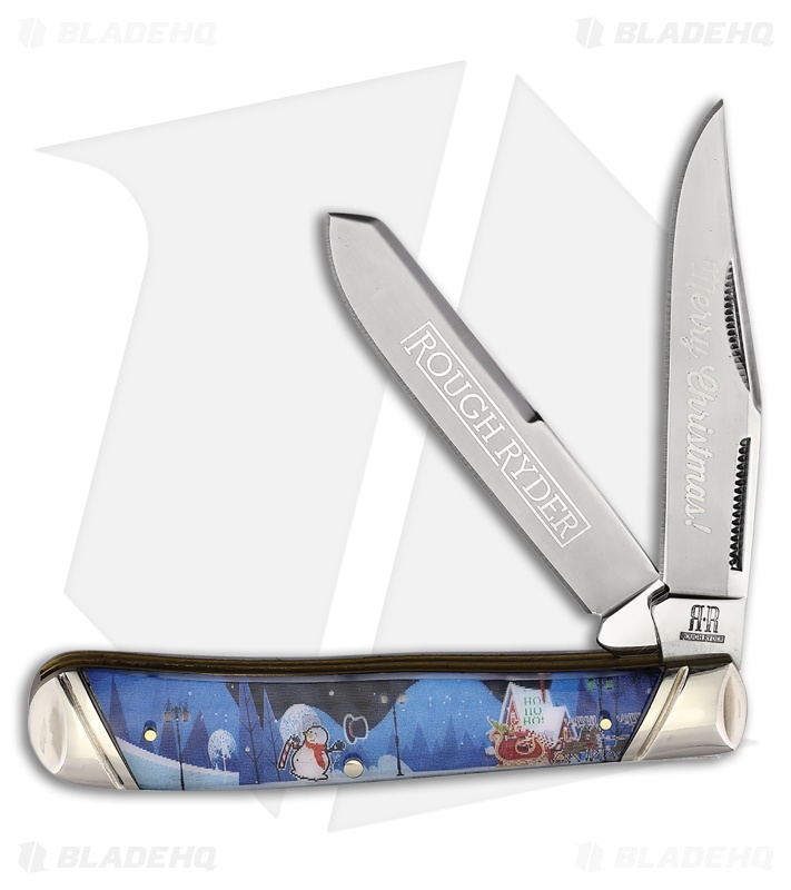 Rough Ryder Trapper Knife Blue Christmas 2023 Satin