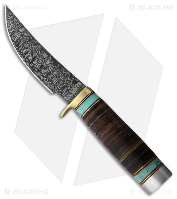 Rough Ryder Skinner Fixed Blade Knife Sythetic Turquoise/Leather (4.5" Damascus)