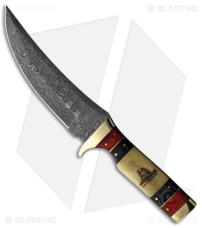 Rough Ryder Skinner Fixed Blade Knife Don't Tread On Me Bone (5.25" Damascus)