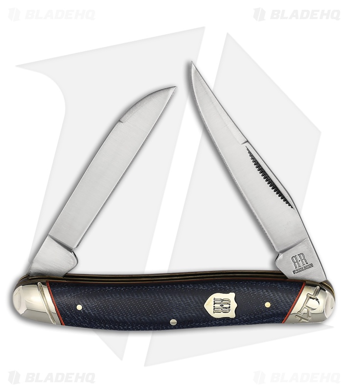 Rough Ryder Muskrat Knife Blue/Red Denim Micarta Mirror