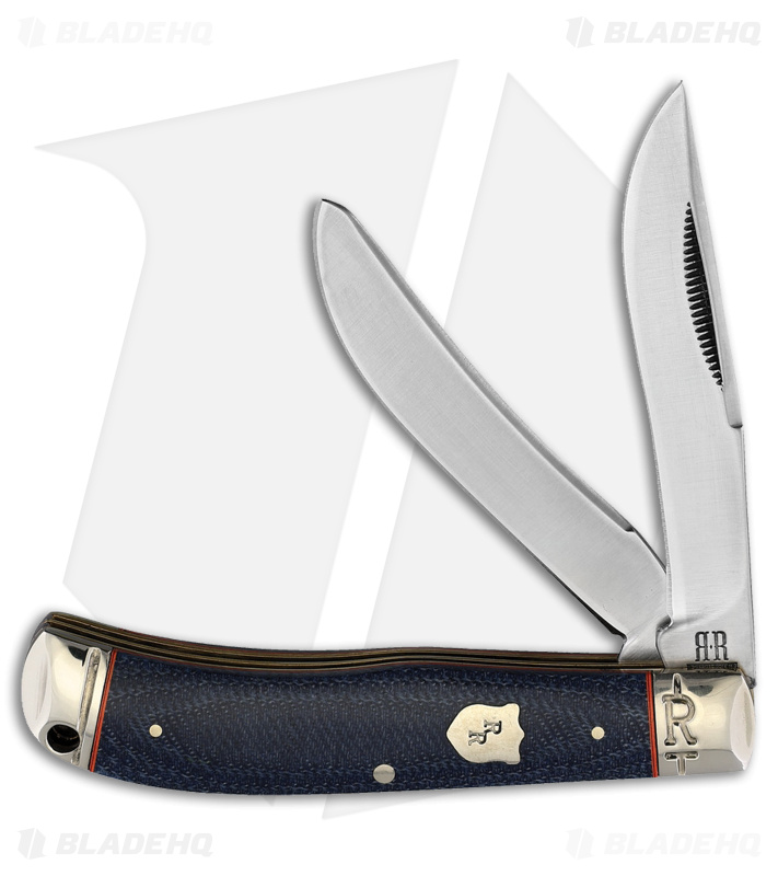Rough Ryder Bow Trapper Knife Blue Denim Micarta Satin