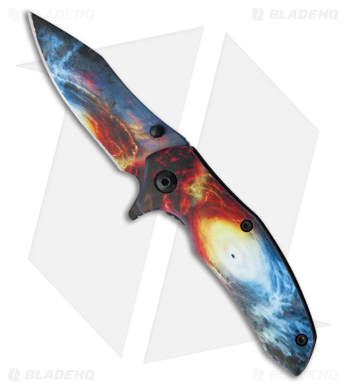 Rough Ryder Liner Lock Knife Blue Aluminum Galaxy Black Hole