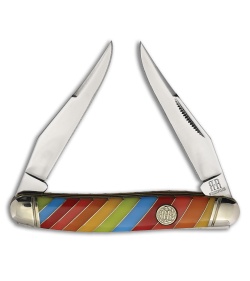 Rough Ryder Muskrat Knife Blue/Red Denim Micarta Mirror