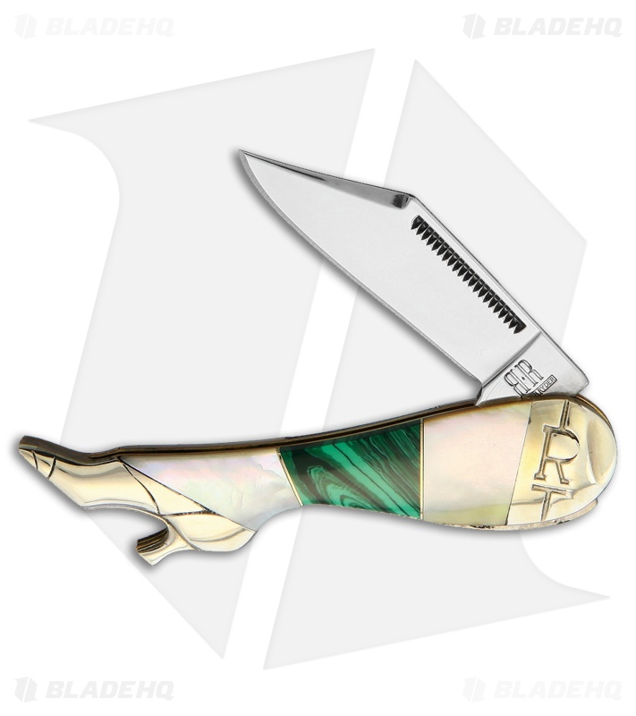 Rough Ryder Lady Leg Knife Green/White Malachite/Pearl Satin