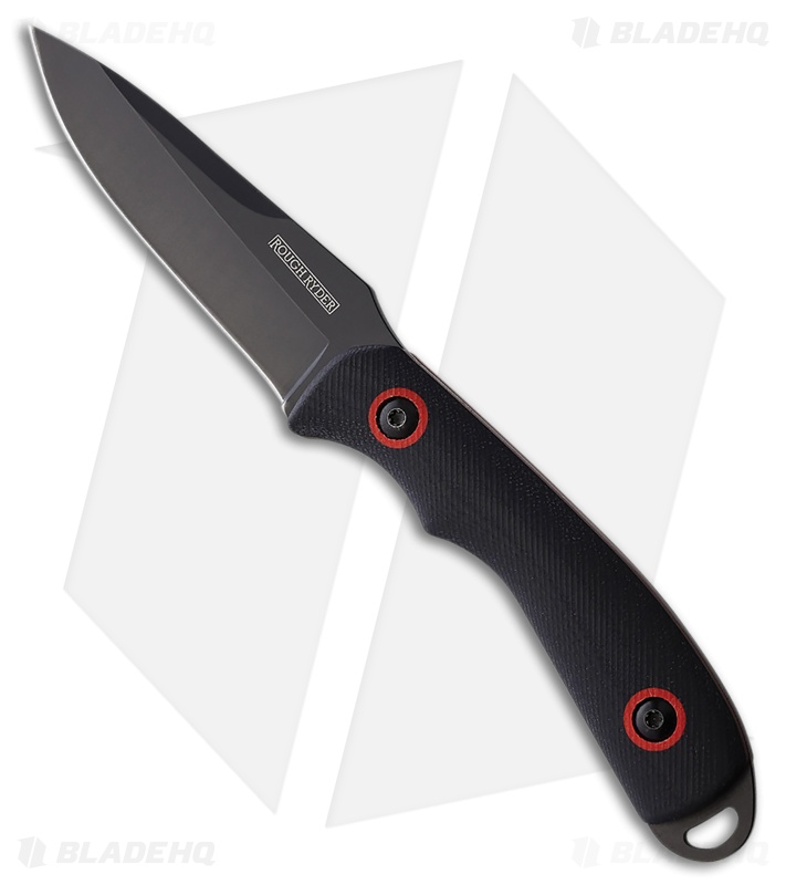 Rough Ryder Neck Knife Fixed Blade Knife Black/Red Smooth Bone (3" Black)