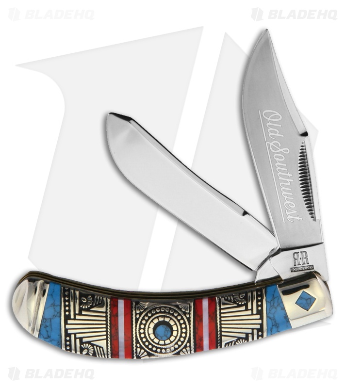 Rough Ryder Old Southwest Bow Trapper Knife 3.25" Red/Blue Stone