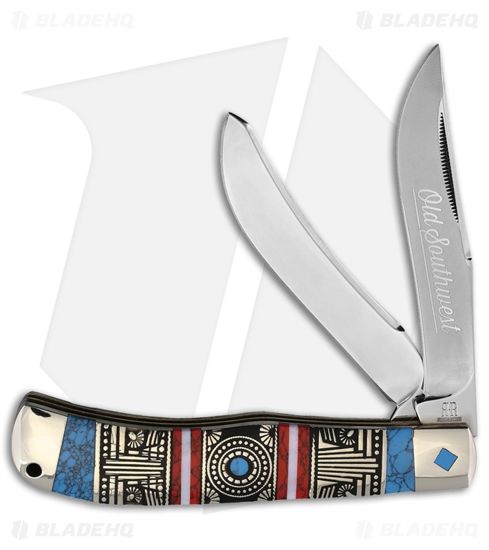 Rough Ryder Large Trapper Knife Blue/Red Old Southwest Satin