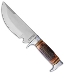 Rough Ryder Skinner Fixed Blade Knife Brown Sawcut Bone (6.4" Satin)