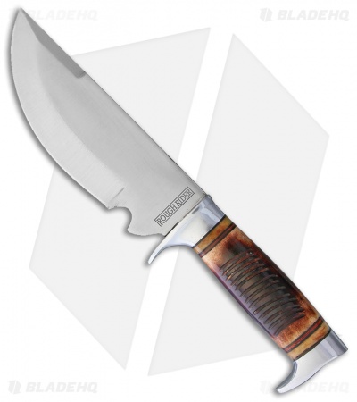 Rough Ryder Skinner Fixed Blade Knife Brown Sawcut Bone (6.4" Satin)