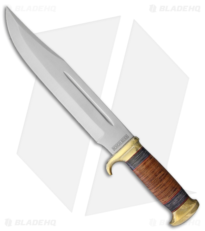 Rough Ryder 10" Bowie Fixed Blade Knife Brown Leather (10" Satin)